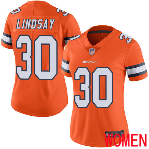 Women Denver Broncos #30 Phillip Lindsay Limited Orange Rush Vapor Untouchable Football NFL Jersey->denver broncos->NFL Jersey
